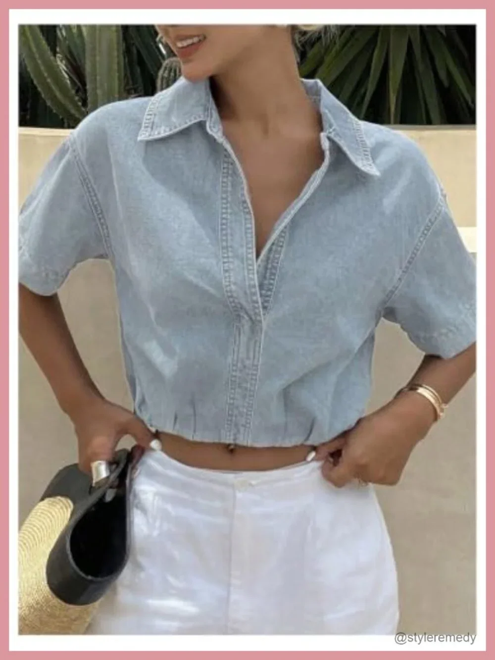 Cropped Denim Jacket Short Sleeve V Neck Women Streetwear